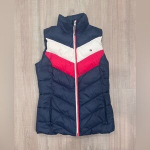Y2K Tommy Hilfiger Colorblock Chevron Puffer Vest XXS Red White Blue Preppy